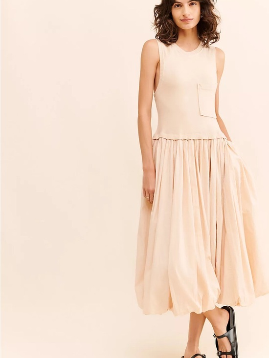 Free People Dress Midi Cream Lilly Bubble Hem Small S - Picture 2 of 11